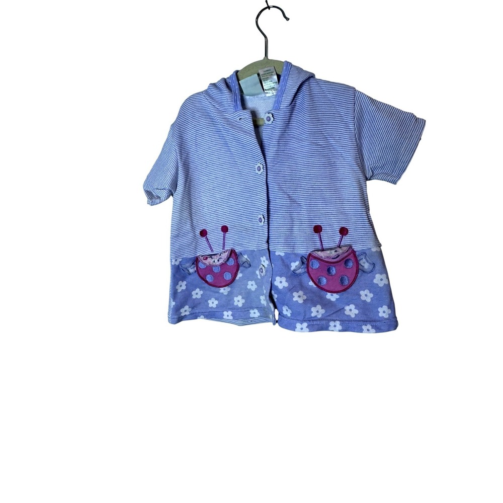 Vintage Circo Jacket Girls 3T Purple Hooded Ladybug Floral Snap Short Sleeve Top